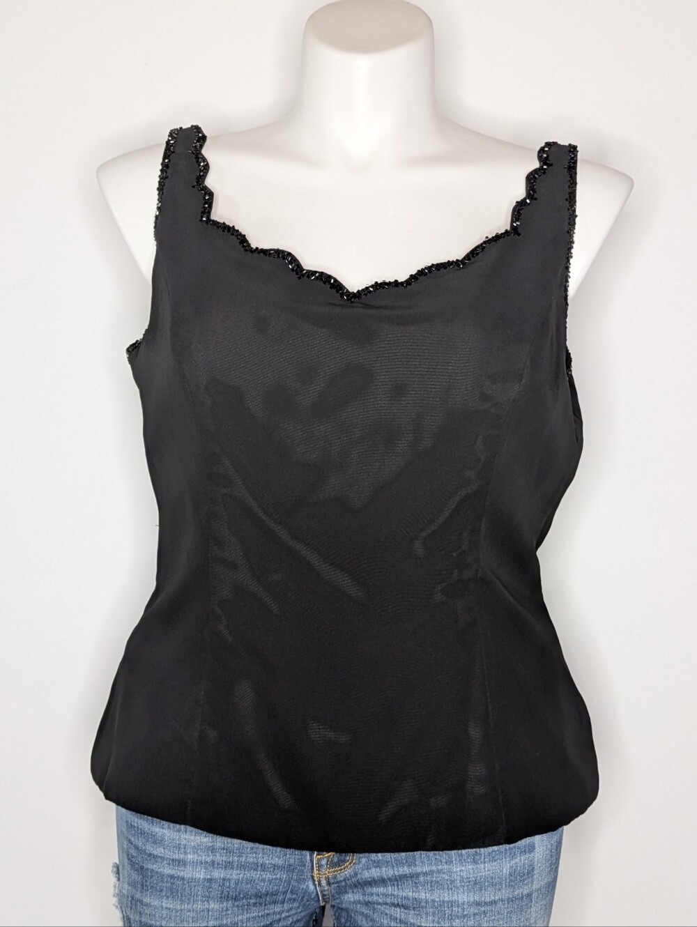 Alfred Angelo Black Sleeveless Scallop Beaded Neckline Evening Top 16
